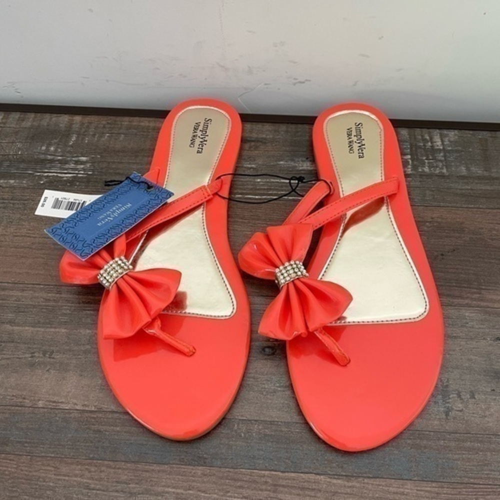 simply vera vera wang orange flip flop sandals with bow on top